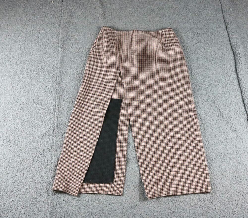 Maje Skirt 40 Brown Houndstooth Large Slit Midi Mini Insert Cotton Wool Blend